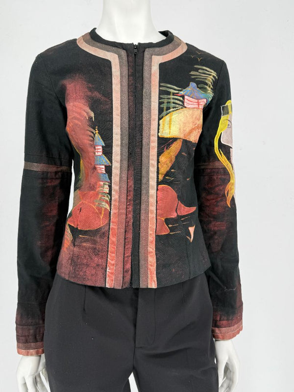 Custo Barcelona Art Print Linen–Cotton Jacket – Size 36