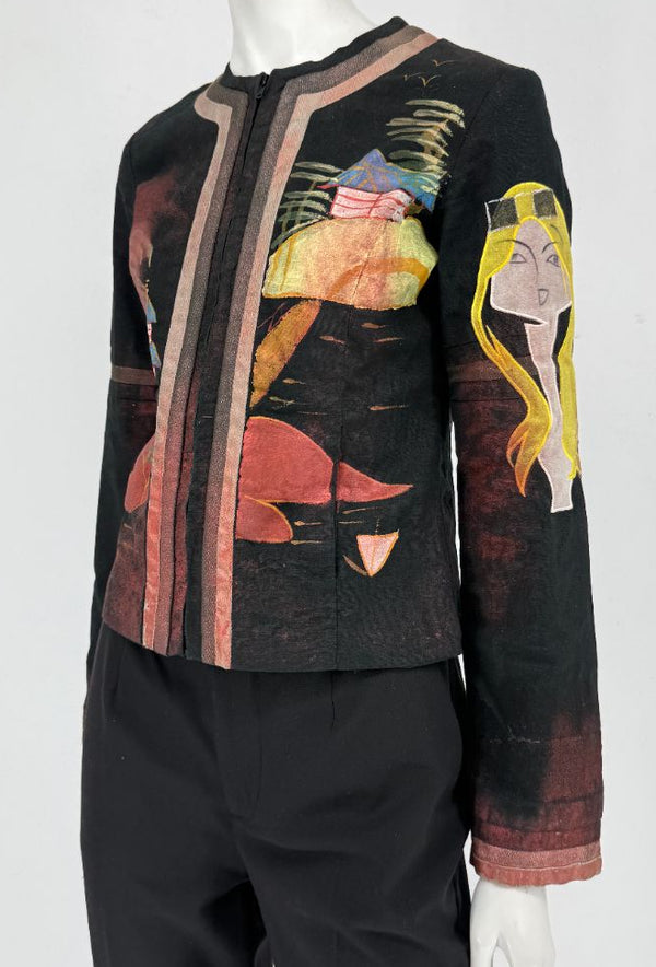 Custo Barcelona Art Print Linen–Cotton Jacket – Size 36