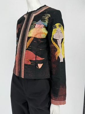 Custo Barcelona Art Print Linen–Cotton Jacket – Size 36