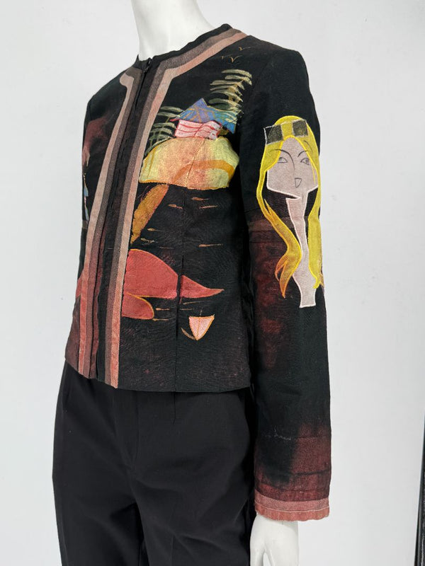 Custo Barcelona Art Print Linen–Cotton Jacket – Size 36