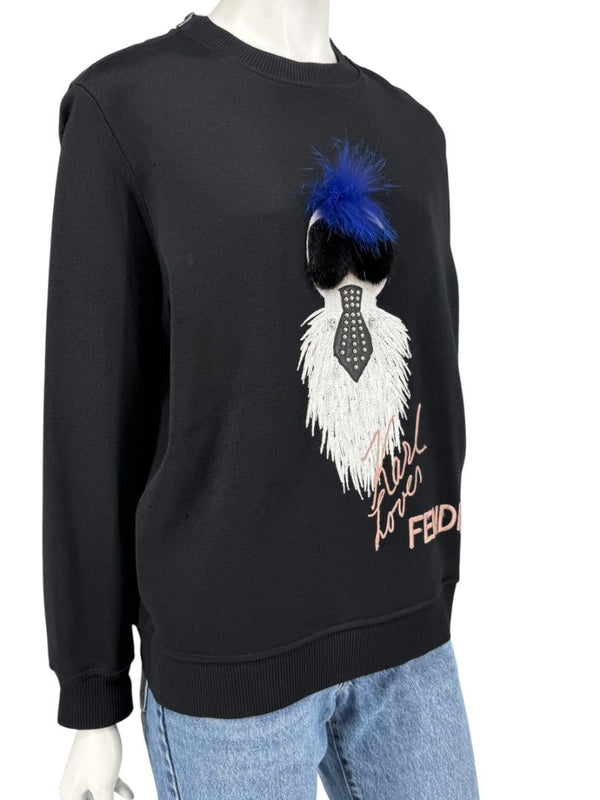 Fendi Karlito “Karl Lover” Fur Embellished Sweatshirt – Size IT 42