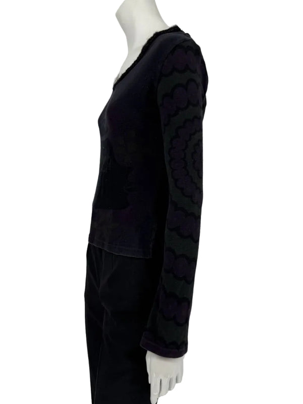 Custo Barcelona Long-Sleeve Graphic V-Neck Top – Size 1 (Small)
