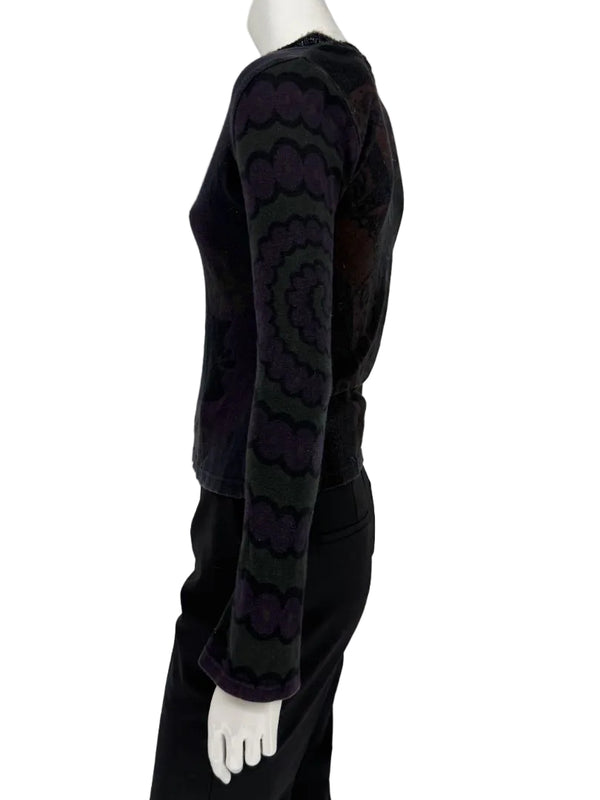 Custo Barcelona Long-Sleeve Graphic V-Neck Top – Size 1 (Small)