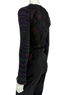 Custo Barcelona Long-Sleeve Graphic V-Neck Top – Size 1 (Small)