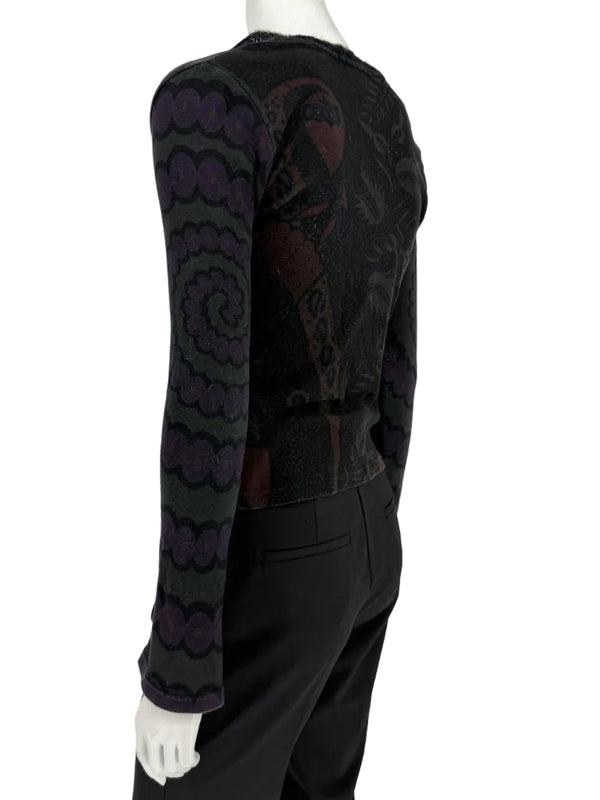 Custo Barcelona Long-Sleeve Graphic V-Neck Top – Size 1 (Small)