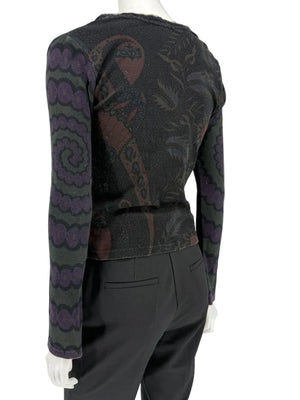 Custo Barcelona Long-Sleeve Graphic V-Neck Top – Size 1 (Small)