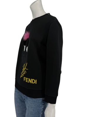 Fendi Karlito “Karl Lover” Fur Embellished Sweatshirt – Black – Size IT 40