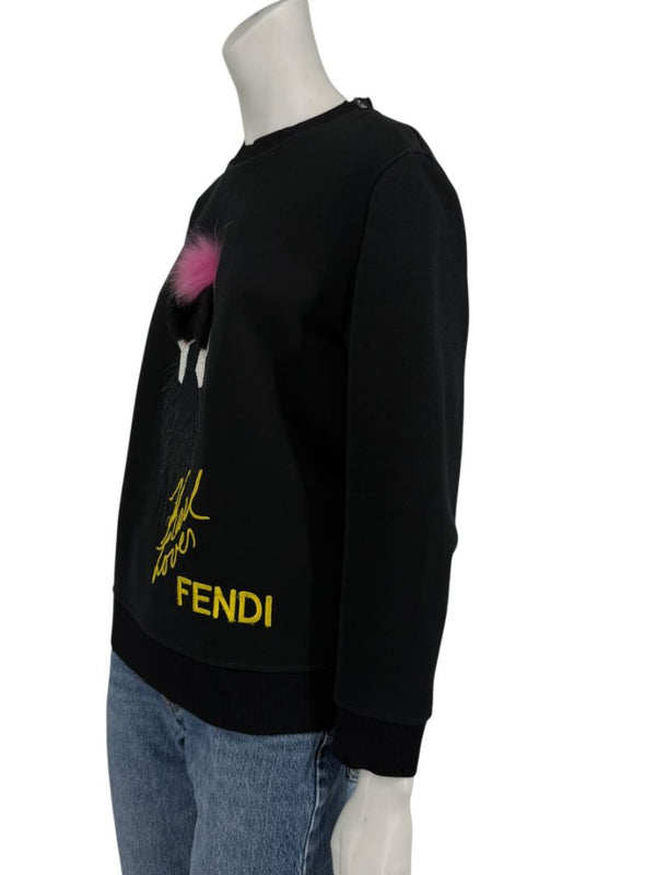 Fendi Karlito “Karl Lover” Fur Embellished Sweatshirt – Black – Size IT 40
