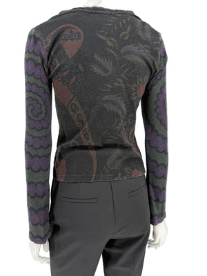 Custo Barcelona Long-Sleeve Graphic V-Neck Top – Size 1 (Small)