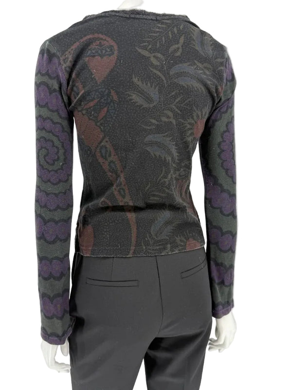 Custo Barcelona Long-Sleeve Graphic V-Neck Top – Size 1 (Small)