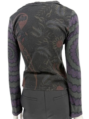 Custo Barcelona Long-Sleeve Graphic V-Neck Top – Size 1 (Small)
