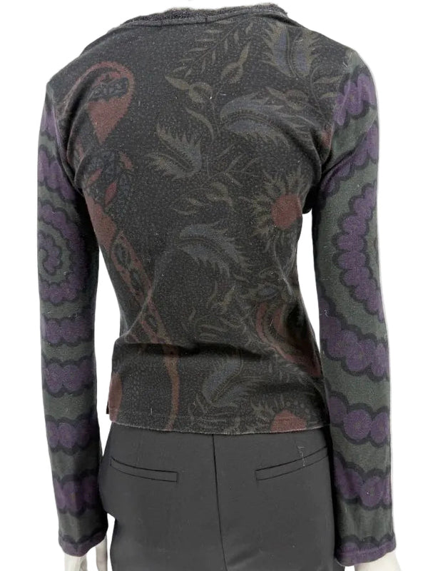Custo Barcelona Long-Sleeve Graphic V-Neck Top – Size 1 (Small)
