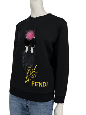 Fendi Karlito “Karl Lover” Fur Embellished Sweatshirt – Black – Size IT 40