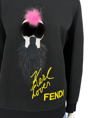 Fendi Karlito “Karl Lover” Fur Embellished Sweatshirt – Black – Size IT 40