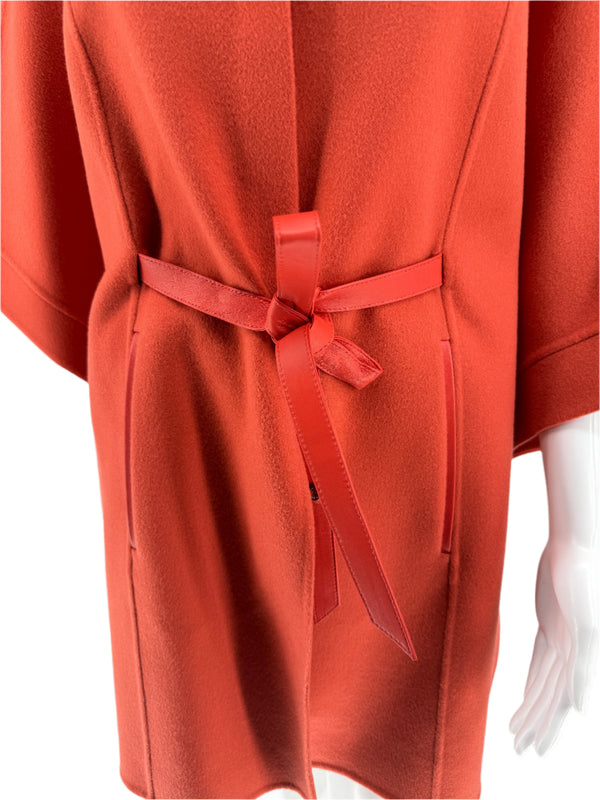 Loro Piana Salzburg Cape in clear orange cashmere with matching leather. Poncho/Cape/Jacket