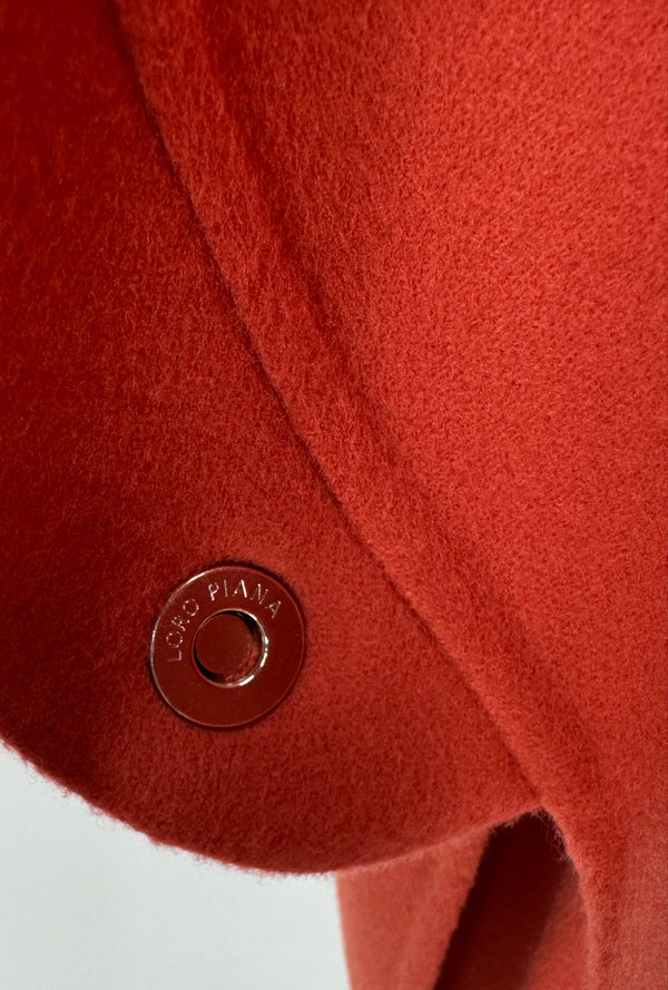 Loro Piana Salzburg Cape in clear orange cashmere with matching leather. Poncho/Cape/Jacket