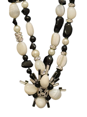 Chanel Haute Couture F/W 2006 Black & Ecru Stone & Crystal CC Logo Statement Necklace – 21.5"