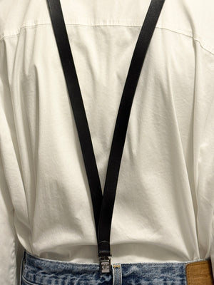 Chanel Black Leather CC Logo Suspenders – Adjustable – Made in France