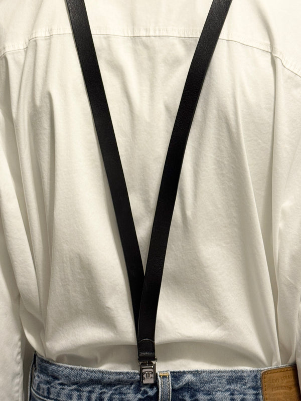 Chanel Black Leather CC Logo Suspenders – Adjustable – Made in France
