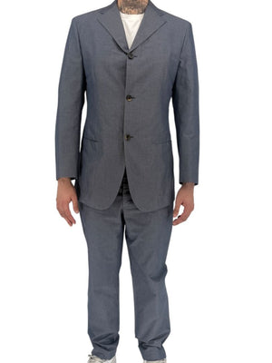 Jil Sander Tailor Made Men's 52 Blue Gray Cotton 2 Piece Suit 3 Button