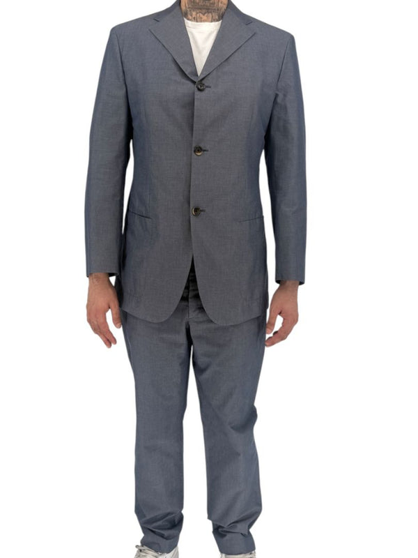 Jil Sander Tailor Made Men's 52 Blue Gray Cotton 2 Piece Suit 3 Button