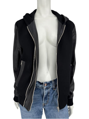 Givenchy Black Leather-Trim Zip Hoodie – Size 46