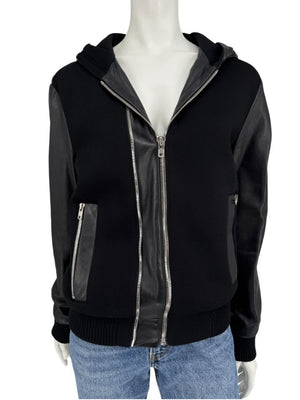 Givenchy Black Leather-Trim Zip Hoodie – Size 46