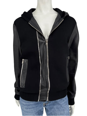 Givenchy Black Leather-Trim Zip Hoodie – Size 46