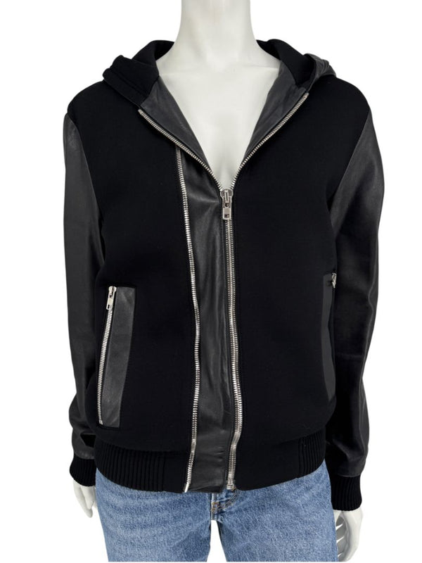 Givenchy Black Leather-Trim Zip Hoodie – Size 46