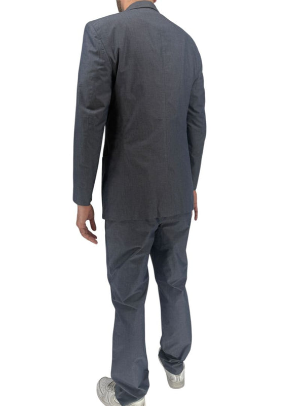 Jil Sander Tailor Made Men's 52 Blue Gray Cotton 2 Piece Suit 3 Button