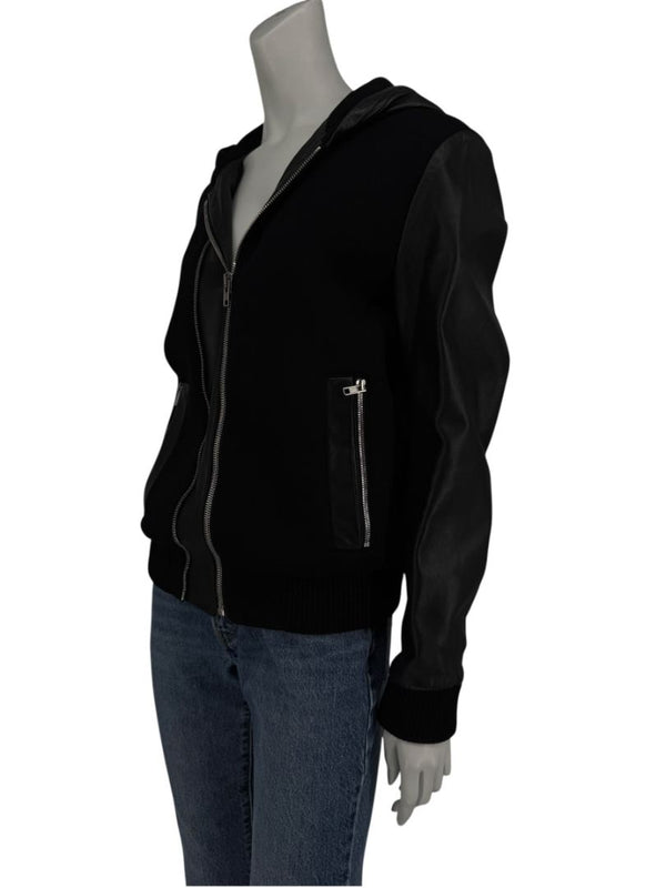 Givenchy Black Leather-Trim Zip Hoodie – Size 46
