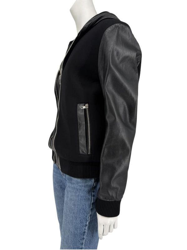 Givenchy Black Leather-Trim Zip Hoodie – Size 46