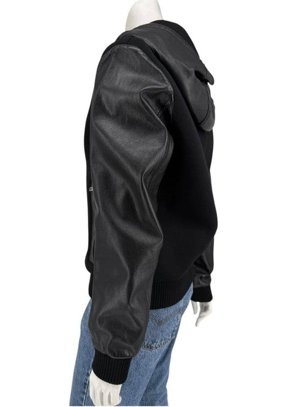 Givenchy Black Leather-Trim Zip Hoodie – Size 46