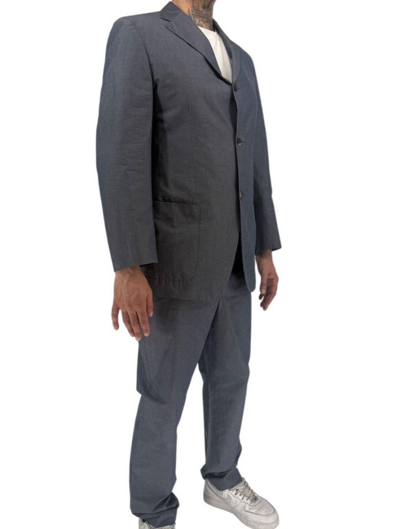 Jil Sander Tailor Made Men's 52 Blue Gray Cotton 2 Piece Suit 3 Button