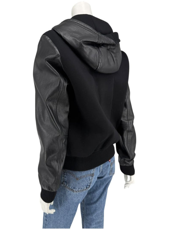 Givenchy Black Leather-Trim Zip Hoodie – Size 46