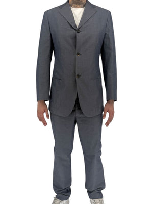 Jil Sander Tailor Made Men's 52 Blue Gray Cotton 2 Piece Suit 3 Button