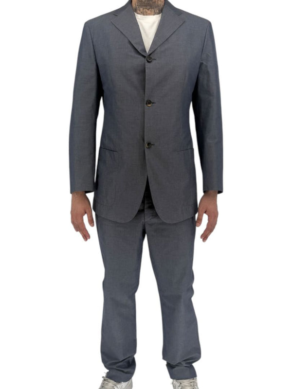 Jil Sander Tailor Made Men's 52 Blue Gray Cotton 2 Piece Suit 3 Button
