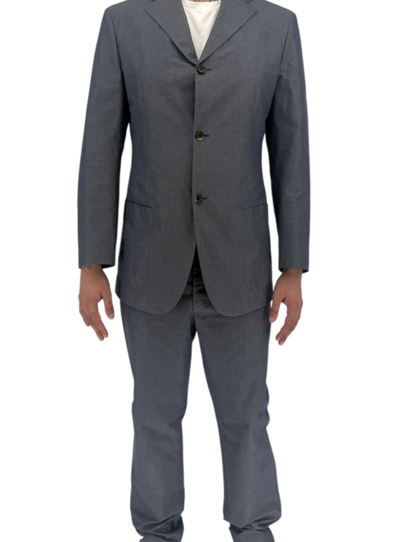 Jil Sander Tailor Made Men's 52 Blue Gray Cotton 2 Piece Suit 3 Button