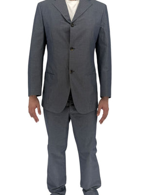 Jil Sander Tailor Made Men's 52 Blue Gray Cotton 2 Piece Suit 3 Button