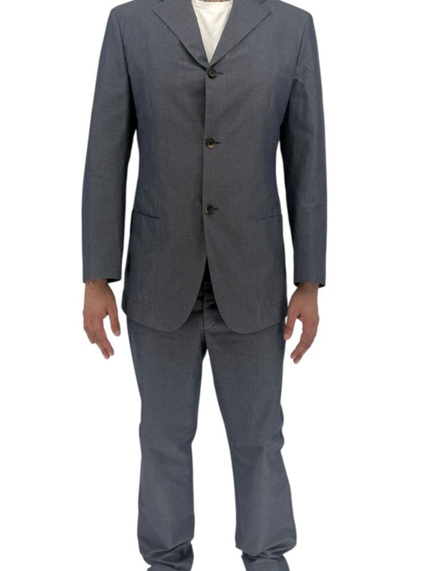 Jil Sander Tailor Made Men's 52 Blue Gray Cotton 2 Piece Suit 3 Button