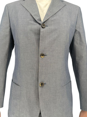 Jil Sander Tailor Made Men's 52 Blue Gray Cotton 2 Piece Suit 3 Button