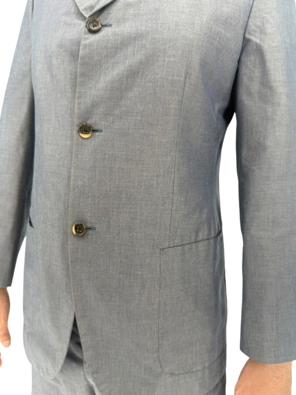 Jil Sander Tailor Made Men's 52 Blue Gray Cotton 2 Piece Suit 3 Button