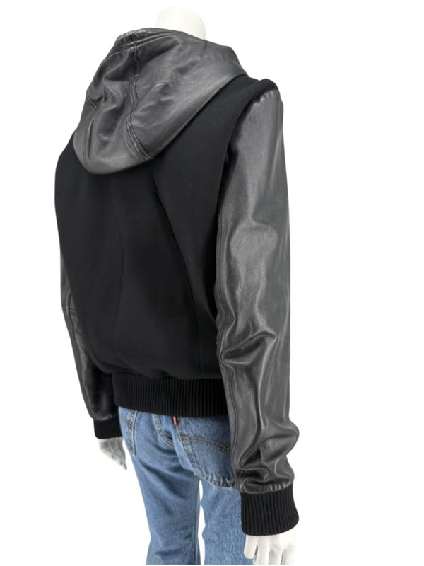 Givenchy Black Leather-Trim Zip Hoodie – Size 46