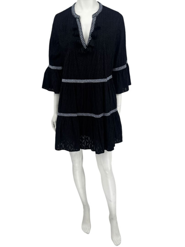 Tommy Bahama Black Embroidered Tassel Tunic Dress / Swim Cover-Up – Size S/P