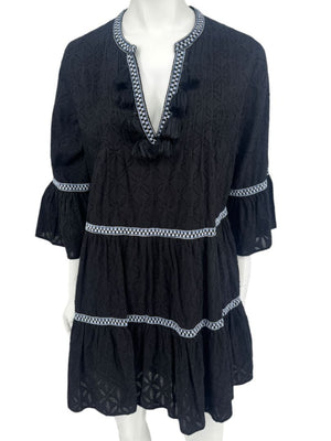 Tommy Bahama Black Embroidered Tassel Tunic Dress / Swim Cover-Up – Size S/P