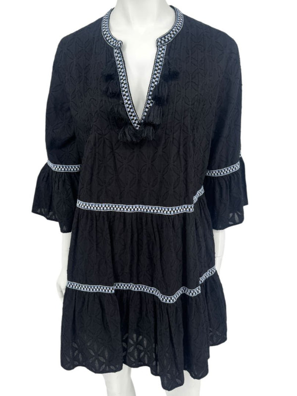 Tommy Bahama Black Embroidered Tassel Tunic Dress / Swim Cover-Up – Size S/P