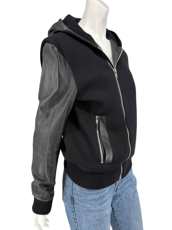Givenchy Black Leather-Trim Zip Hoodie – Size 46
