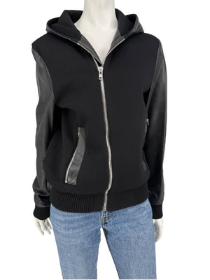 Givenchy Black Leather-Trim Zip Hoodie – Size 46