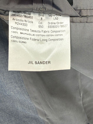 Jil Sander Tailor Made Men's 52 Blue Gray Cotton 2 Piece Suit 3 Button