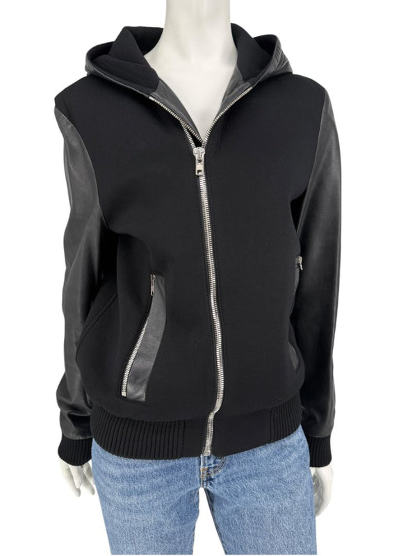 Givenchy Black Leather-Trim Zip Hoodie – Size 46